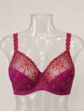 Chantelle Vendôme Full Cup Underwire Bra 34DDD Magenta Embroidered Sheer Mesh